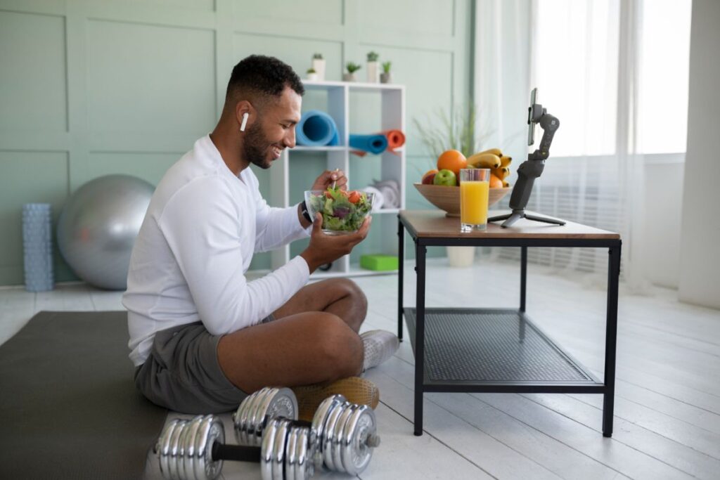 gym man eating Nutrition